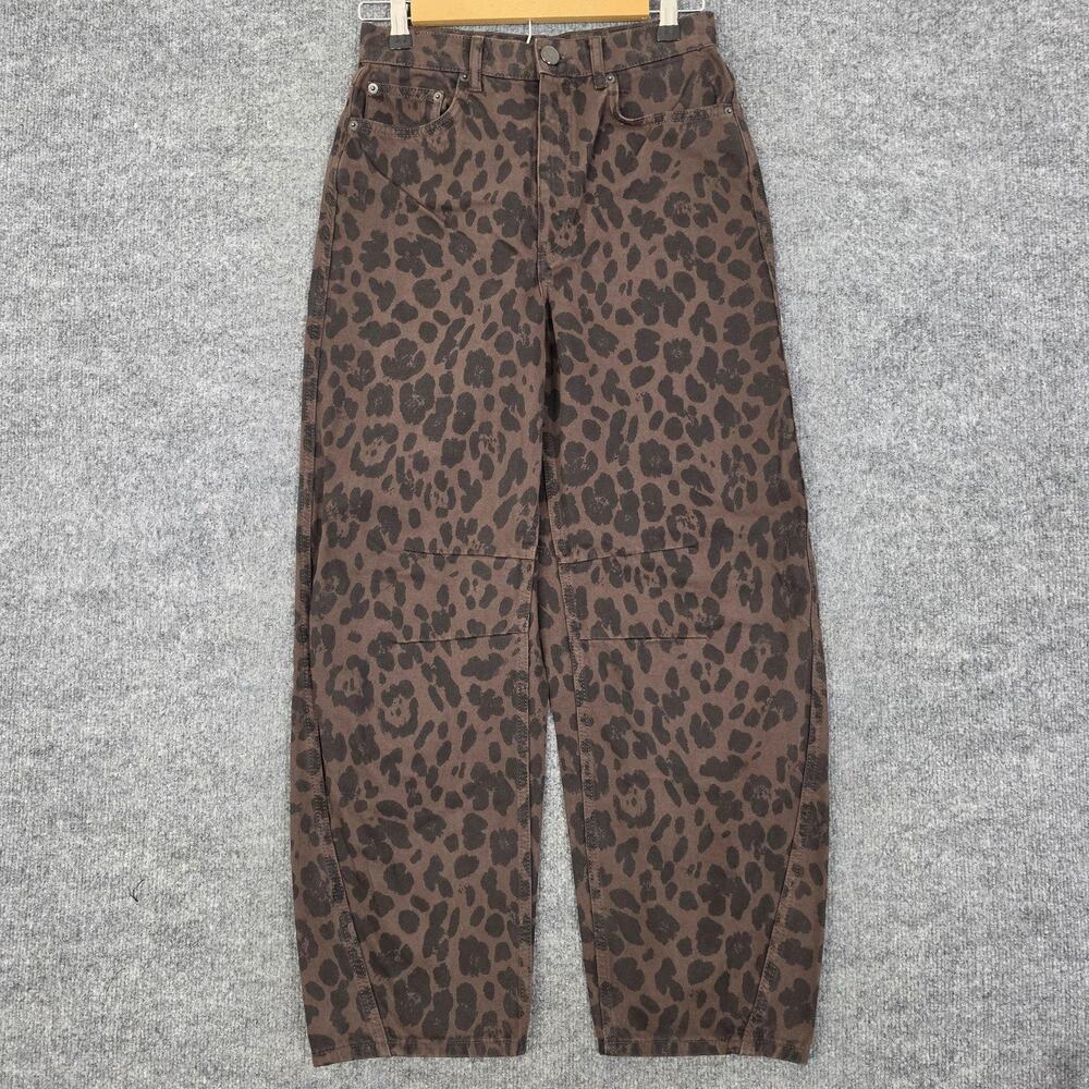 Bimba Y Lola Jean 36 Barrel Fit Leopard Print Brown Denim Pant Ankle Casual Work
